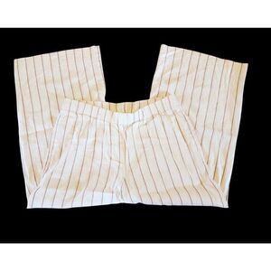 J. Jill S Cropped Pants‎ Beige StripedPull-Onn Wide Leg Linen Elastic Waist